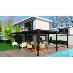 Pergola Bioclimatique Aluminium Anthracite XXL 32,63m² En « L » + Toit Avec Lames Ovales Aluminium HABRITA -Jardin Fournitures Rabais pergola bioclimatique aluminium anthracite xxl 3263m en l toit avec lames ovales aluminium habrita 3