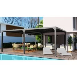 Pergola Bioclimatique Aluminium Anthracite XXL 32,63m² En « L » + Toit Avec Lames Ovales Aluminium HABRITA -Jardin Fournitures Rabais pergola bioclimatique aluminium anthracite xxl 3263m en l toit avec lames ovales aluminium habrita 5