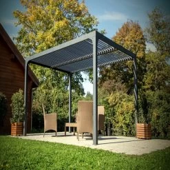 Pergola Bioclimatique Aluminium Anthracite 10,80m² + Toit Avec Lames Ovales Aluminium HABRITA -Jardin Fournitures Rabais pergola bioclimatique aluminium antracite 1080m toit avec lames ovales aluminium habrita 2