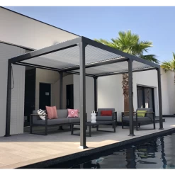Pergola Bioclimatique Autoportante 300x400cm Lames En Aluminium - Gris - Gaia - Couleurs Du Monde