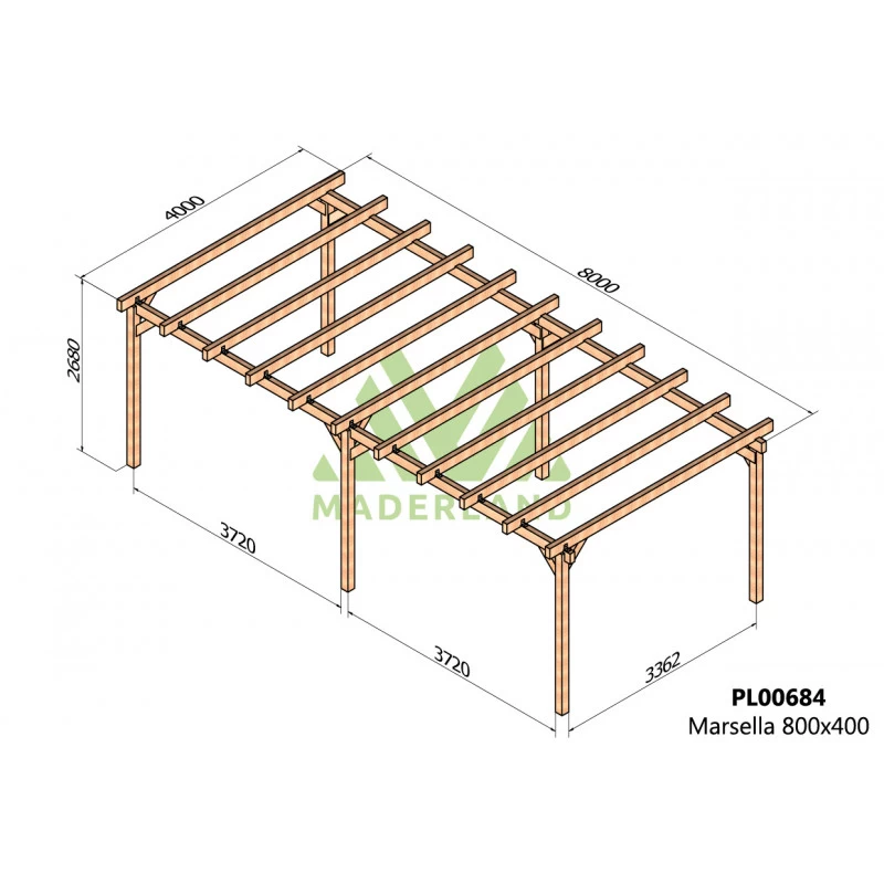 Pergola En Bois Lamellé-collé 800x400cm Marsella – Maderland 2 Pergola En Bois Lamellé-collé 800x400cm Marsella – Maderland – Image 2