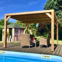 Pergola THERMAUVENT 10,67m² Toit Avec Ventelles Mobiles HABRITA -Jardin Fournitures Rabais pergola thermauvent 1067m en bois avec vantelles sur le toit habrita 2
