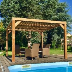 Pergola THERMAUVENT 10,67m² Toit Avec Ventelles Mobiles HABRITA -Jardin Fournitures Rabais pergola thermauvent 1067m en bois avec vantelles sur le toit habrita 4