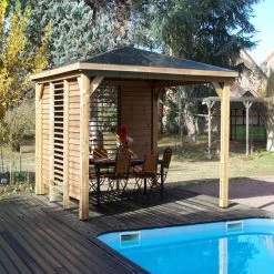 Pool House Blueterm 12,32m² Bois Thermo Chauffé + 2 Parois HABRITA -Jardin Fournitures Rabais pool house en bois thermo traite 1232m blueterm 2 parois avec ventelles mobiles habrita 2