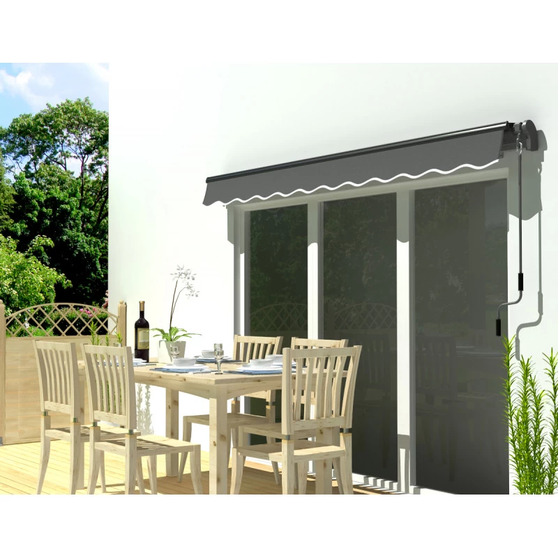 Store Banne Motorisé 395x300cm EASY Toile Polyester Grise - X-METAL 3 Store Banne Motorisé 395x300cm EASY Toile Polyester Grise - X-METAL – Image 3