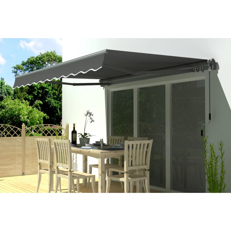 Store Banne Motorisé 395x300cm EASY Toile Polyester Grise - X-METAL 1 Store Banne Motorisé 395x300cm EASY Toile Polyester Grise - X-METAL