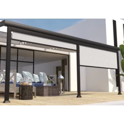 Store Brise-soleil Frontal 3m En Textilène Gris Perle Pour Pergola Adossée Edena - Couleurs Du Monde