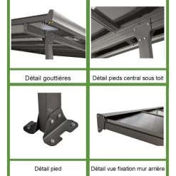 Toit De Terrasse 12,83m² Aluminium Anthracite Et Polycarbonate Habrita -Jardin Fournitures Rabais toit de terrasse 1283m aluminium anthracite et polycarbonate habrita 2