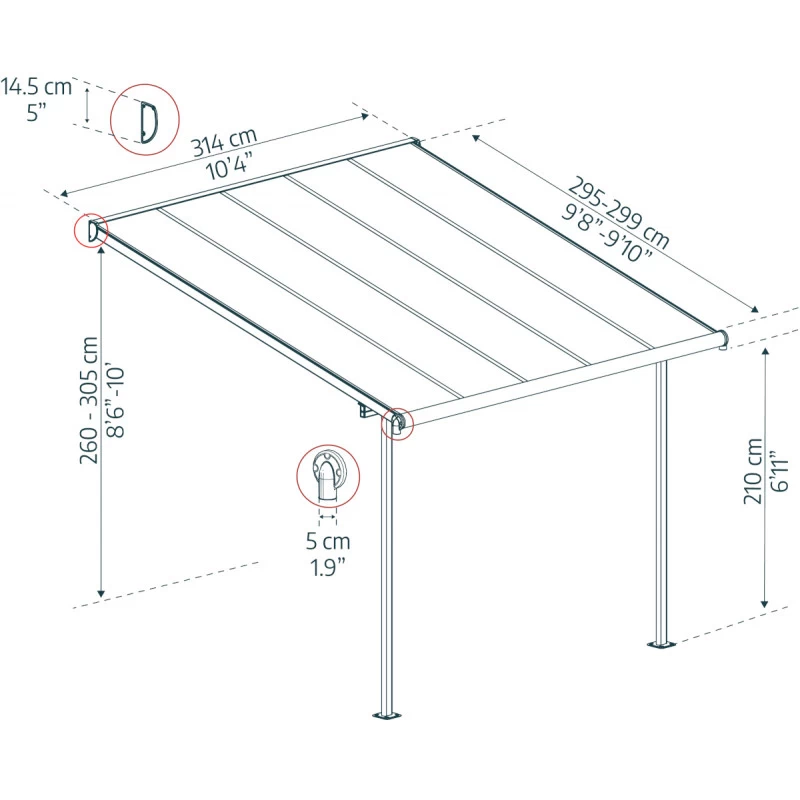 Toit De Terrasse 299x314cm En Aluminium Gris Et Polycarbonate 6mm SIERRA - Canopia By Palram 4 Toit De Terrasse 299x314cm En Aluminium Gris Et Polycarbonate 6mm SIERRA - Canopia By Palram – Image 4