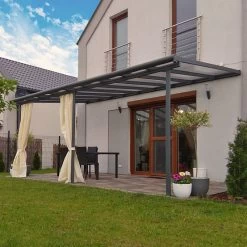 Toit De Terrasse 299x555cm En Aluminium Gris Et Polycarbonate 6mm SIERRA - Canopia By Palram -Jardin Fournitures Rabais toit de terrasse 299x555cm en aluminium gris et polycarbonate 6mm sierra canopia by palram 3