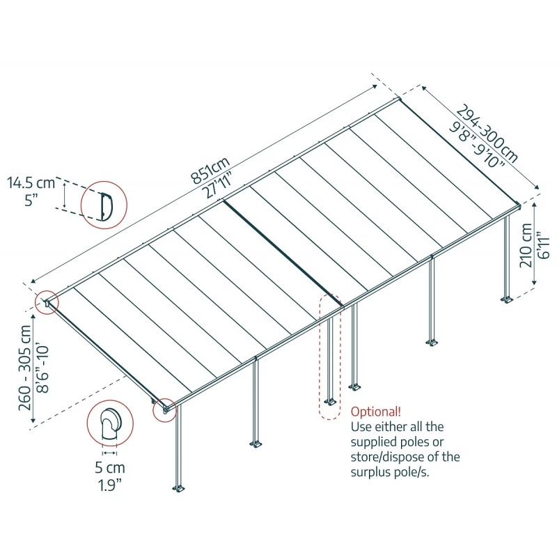 Toit De Terrasse 300x851cm En Aluminium Gris Et Polycarbonate 8mm FERIA - Canopia By Palram 3 Toit De Terrasse 300x851cm En Aluminium Gris Et Polycarbonate 8mm FERIA - Canopia By Palram – Image 3