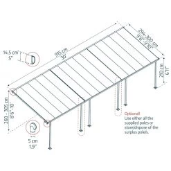 Toit De Terrasse 300x915cm En Aluminium Gris Et Polycarbonate 8mm FERIA - Canopia By Palram -Jardin Fournitures Rabais toit de terrasse 300x915cm en aluminium gris et polycarbonate 8mm feria palram 2