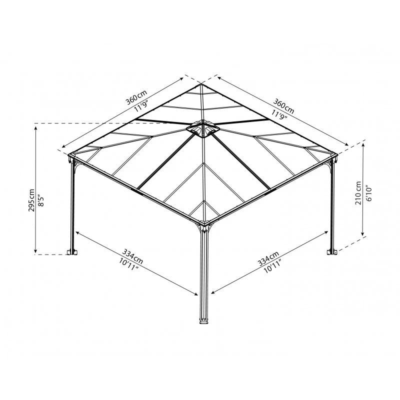 Tonnelle De Jardin 3,6x3,6m En Alu Gris Anthracite Et Polycarbonate 3 Tonnelle De Jardin 3,6x3,6m En Alu Gris Anthracite Et Polycarbonate – Image 3