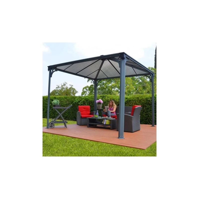 Tonnelle De Jardin 3,6x3,6m En Alu Gris Anthracite Et Polycarbonate 4 Tonnelle De Jardin 3,6x3,6m En Alu Gris Anthracite Et Polycarbonate – Image 4