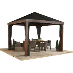 Tonnelle De Jardin Valencia 363x363cm En Aluminium Aspect Bois – SOJAG -Jardin Fournitures Rabais tonnelle de jardin valencia 363x363cm en aluminium aspect bois sojag 1